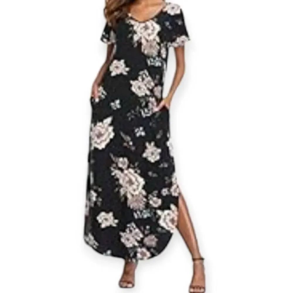 HUSK ARY BLACK FLORAL V-NECK DRESS SZ.M EUC.